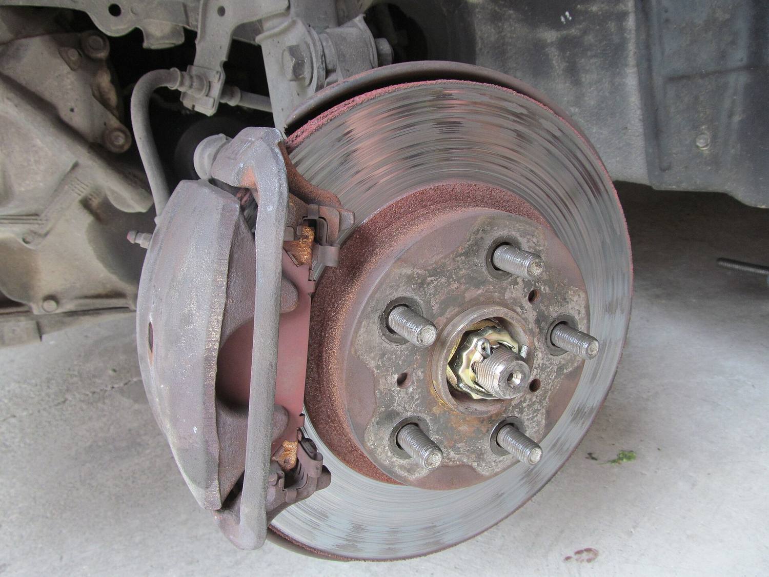 Brake rotor and caliper with the wheel off