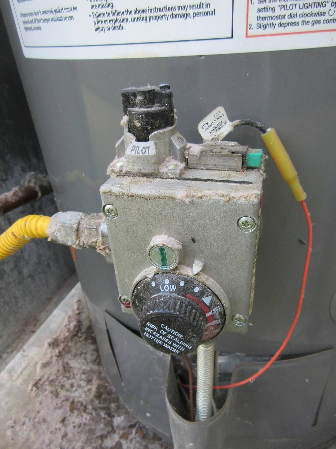The gas control valve on a residential water heater