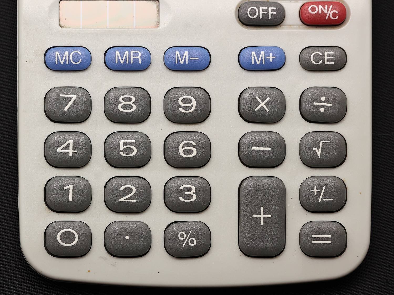 Close-up of a desk calculator's keypad